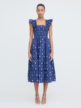 NWOT Hill House New York Exclusive Print 2023 Nap Ellie Dress Navy Trellis Small